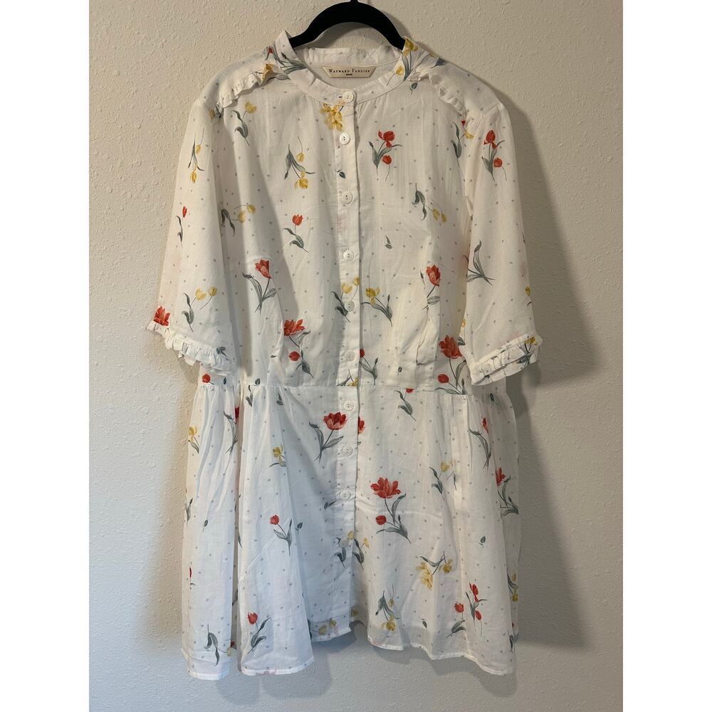 Wayward Fancies eShakti Floral Printed White Lined Top Button Up 100% Cotton